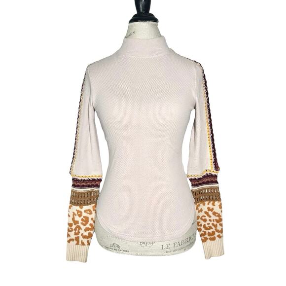 Free People | Women | Switch It Up Crochet Waffle Knit Mock Neck Top | Small - Picture 2 of 15
